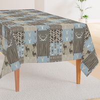 Wholecloth Quilt- Taupe and Blue -Deer Antlers a patchwork Quilt - Woodland neutrals - Hunting