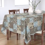 Wholecloth Quilt- Taupe and Blue -Deer Antlers a patchwork Quilt - Woodland neutrals - Hunting