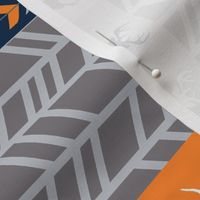 4” Wholecloth Quilt- Navy, Orange, Grey -Patchwork Deer Arrows Woodgrain