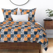 4” Wholecloth Quilt- Navy, Orange, Grey -Patchwork Deer Arrows Woodgrain