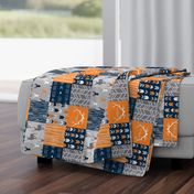 4” Wholecloth Quilt- Navy, Orange, Grey -Patchwork Deer Arrows Woodgrain