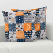 4” Wholecloth Quilt- Navy, Orange, Grey -Patchwork Deer Arrows Woodgrain