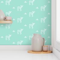 Deer and Bee on Pastel Blue Green