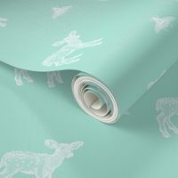 Deer and Bee on Pastel Blue Green