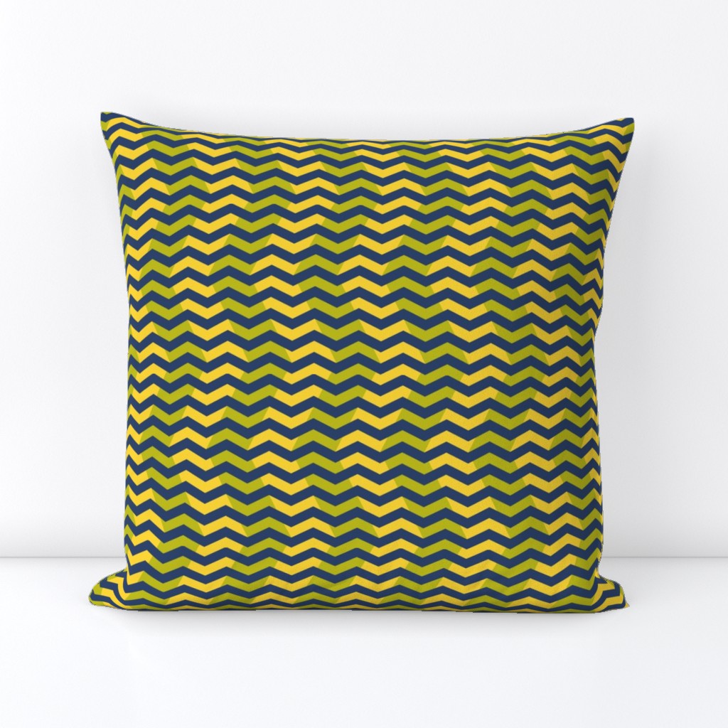 wavy chevron - navy, yellow and lime