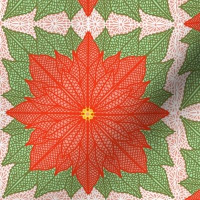 Poinsettia Lace with green leaves Half Drop
