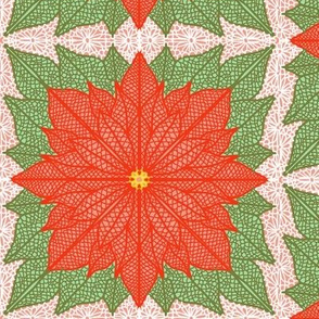 Poinsettia Lace with green leaves Half Drop