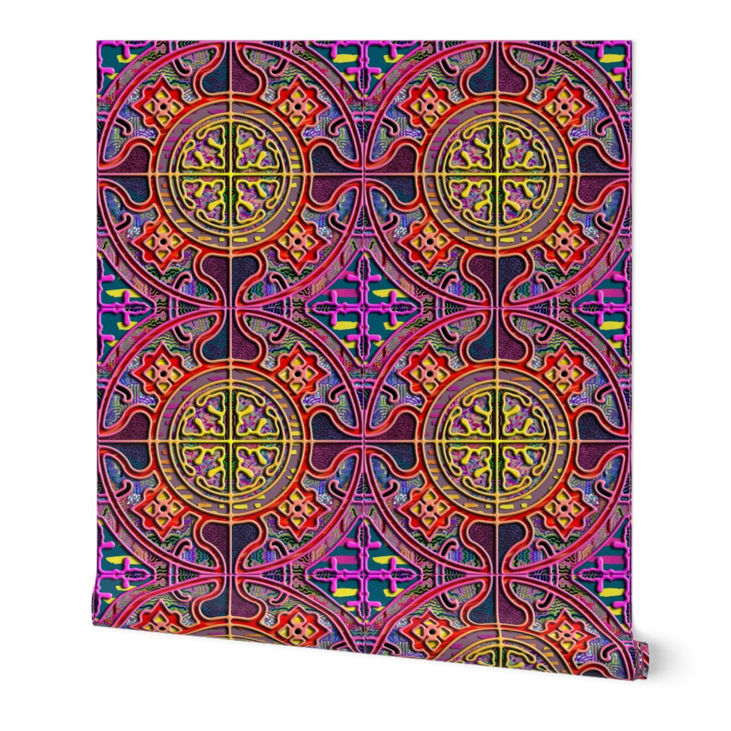 MANDALA TILE PINK YELLOW MEDIEVAL