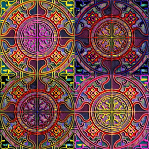 9" MANDALA TILES CHECK Original burgundy pink orange yellow