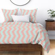 wavy chevron - mint and coral on white