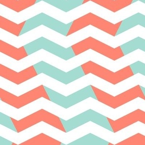 wavy chevron - mint and coral on white