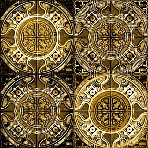 MANDALA TILES CHECK ANTIQUE GOLD BEIGE MOSAIC