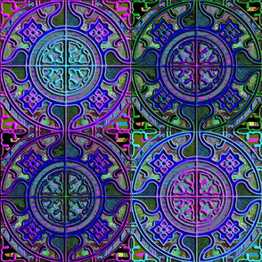 MANDALA TILE CHECK BLUE PURPLE GREEN PLUM FIG LEAVES PSMGE