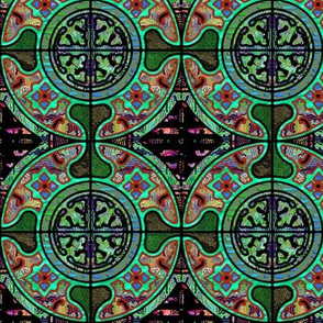 GREEN MOSS BROWN HARMONY MANDALA TILES CHECK Medium scale