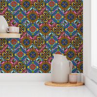 COLORFUL AZULEJOS STYLE TILES  original Brown blue pink