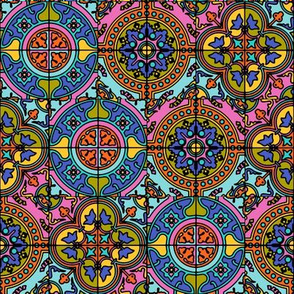 COLORFUL AZULEJOS STYLE TILES  original Brown blue pink