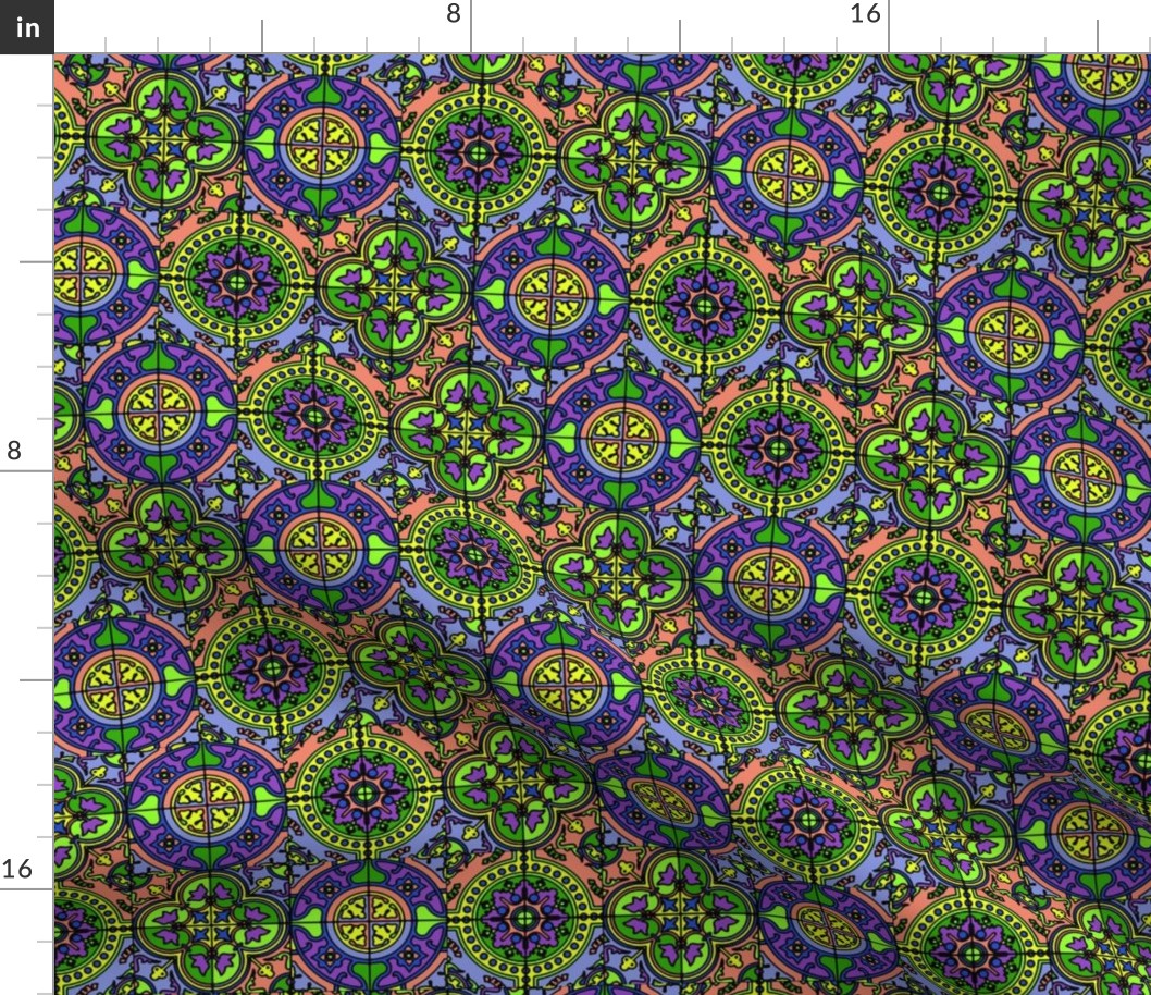 small COLORFUL AZULEJOS STYLE TILES purple green coral