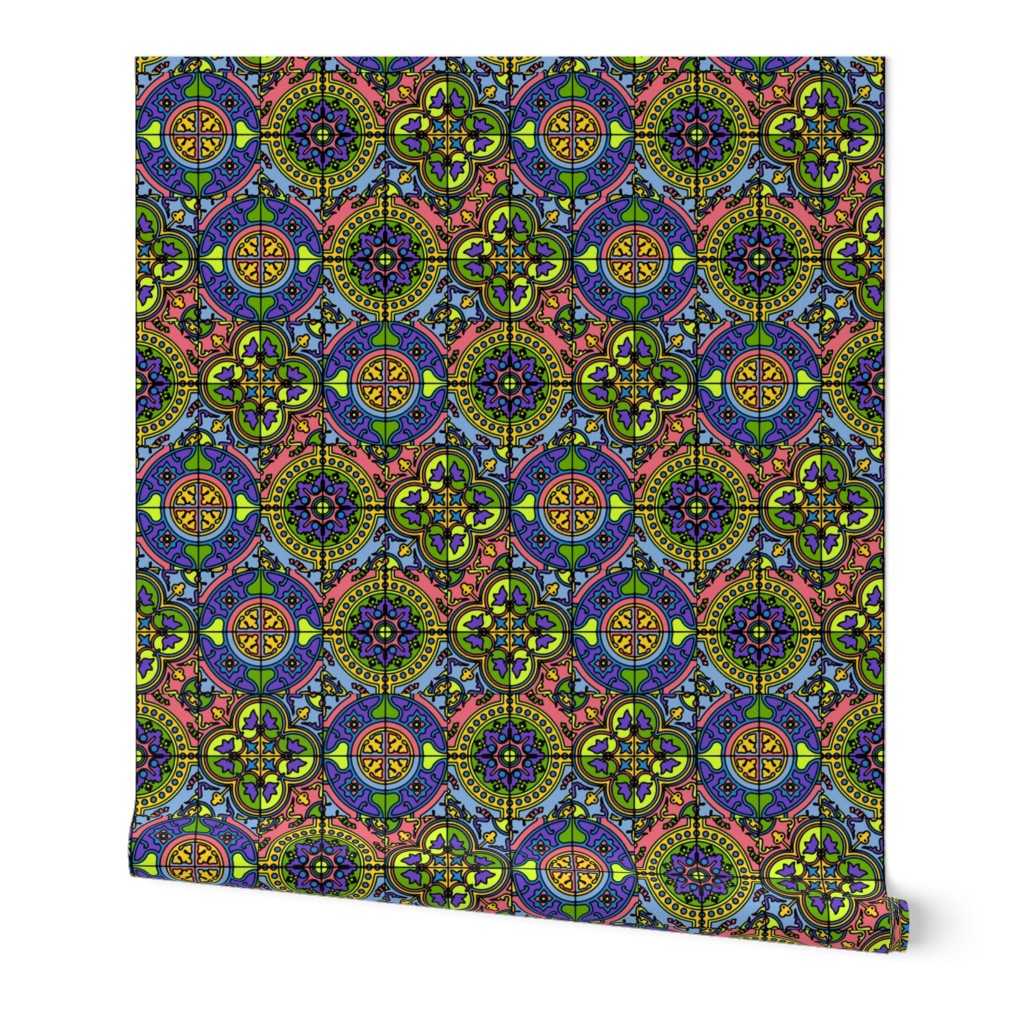 small COLORFUL AZULEJOS STYLE TILES yellow purple green pink