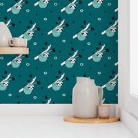 Sweet sloths cute rainforest inspired sloth design tree print teal blue 