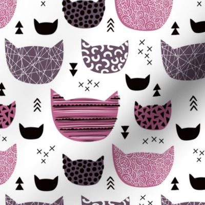 Inky texture kittens and cats fun print with geometric abstract details winter pink girls