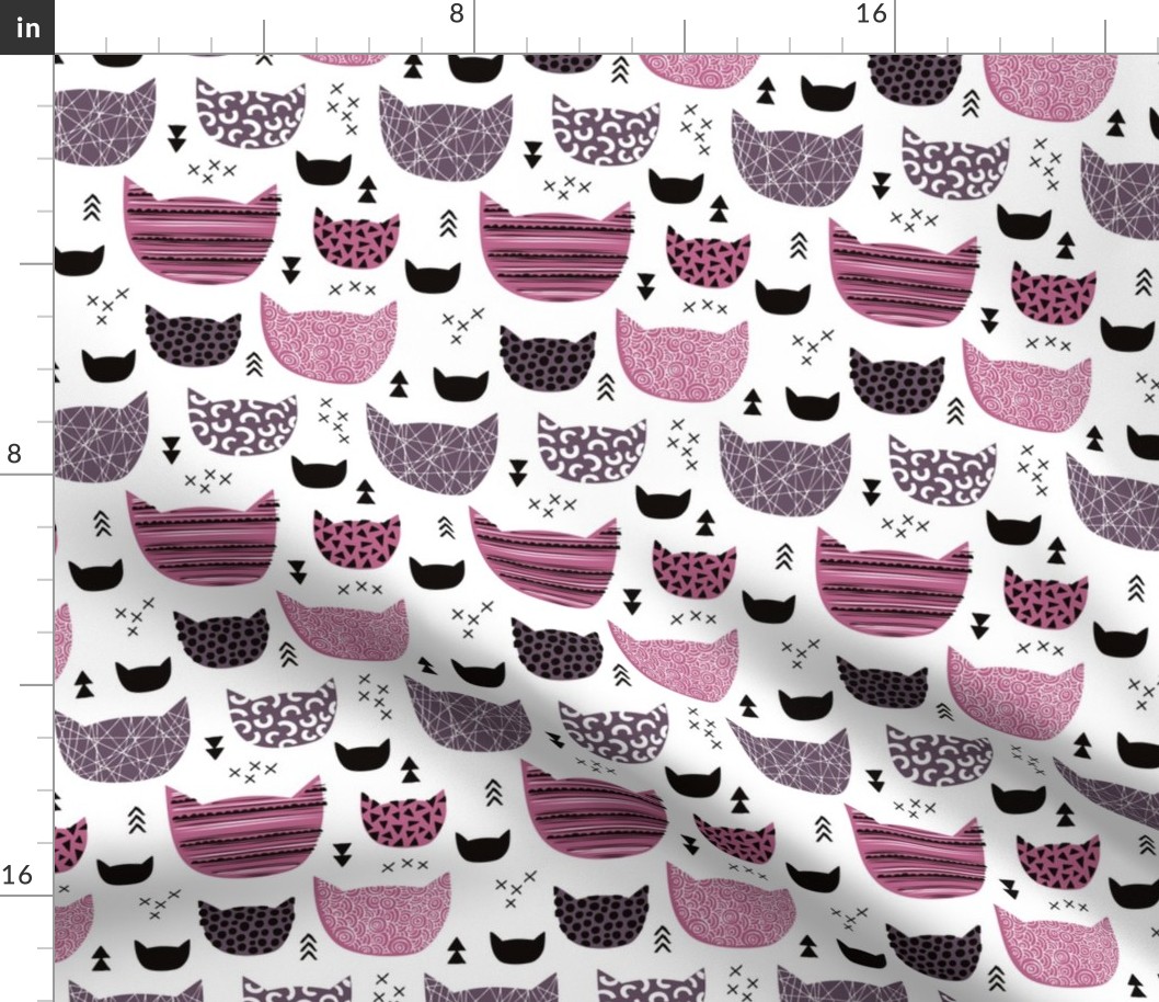 Inky texture kittens and cats fun print with geometric abstract details winter pink girls