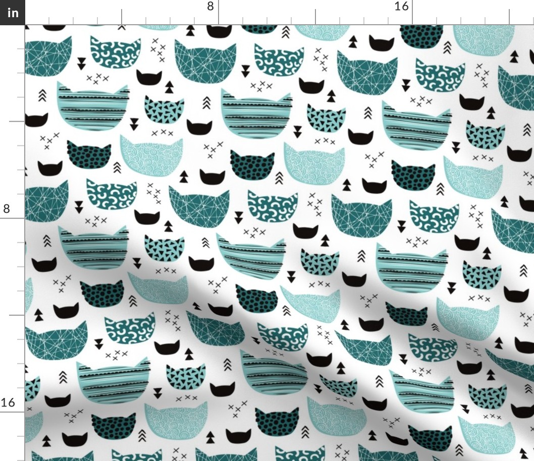 Inky texture kittens and cats fun print with geometric abstract details winter ice blue