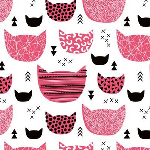 Inky texture kittens and cats fun print with geometric abstract details pink girls