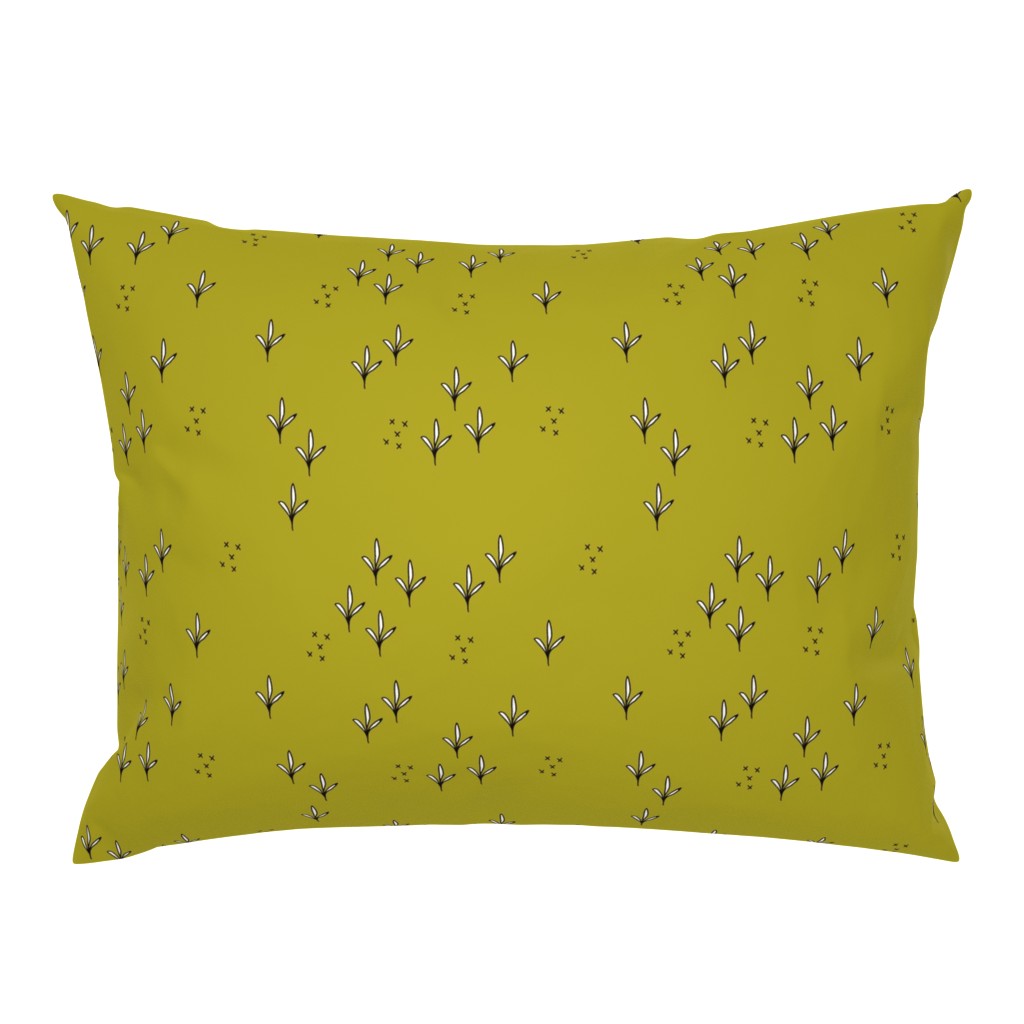 Abstract garden plants and grass botanical design Scandinavian fall winter ochre yellow