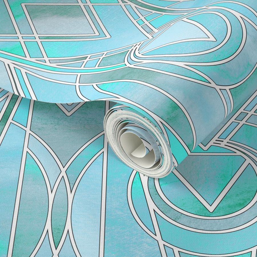 Iridescent Turquoise Art Deco - large Wallpaper | Spoonflower