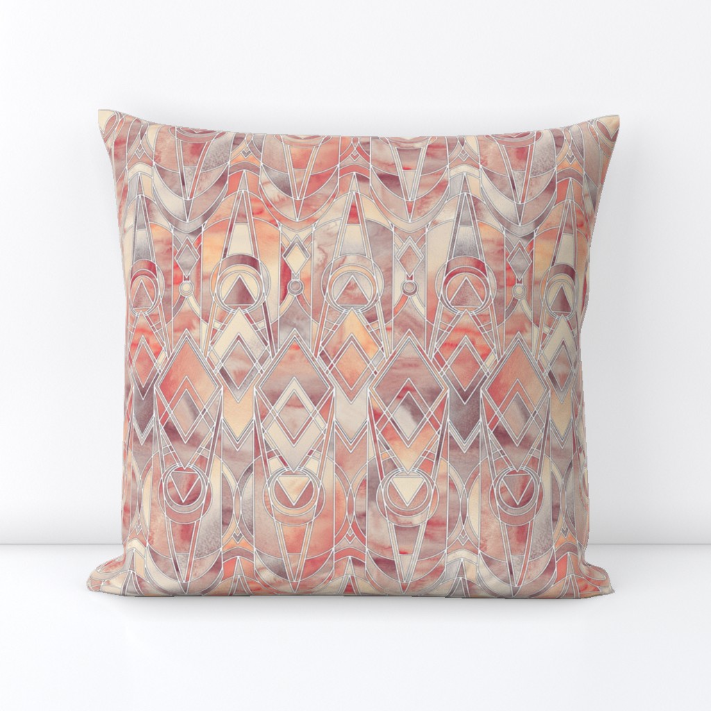 Melon and Peach Art Deco with white lines - small print