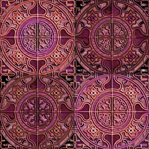 MANDALA TILES CHECK PINK GOLD COOPER BURGUNDY