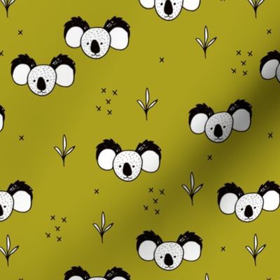 Sweet baby koala bears fun kids animals with geometric detailing mustard yellow