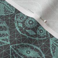 Lace Leaves - Turquoise, Grey  