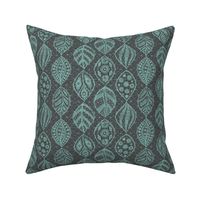 Lace Leaves - Turquoise, Grey  