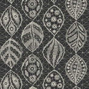 Lace Leaves - Cream / Charcoal