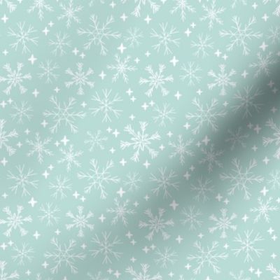 winter snowflakes // mint cute winter hand-drawn snowflake fabric andrea lauren design