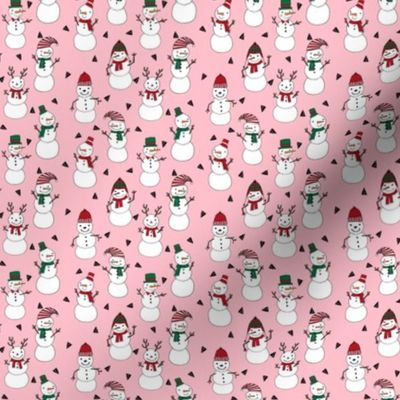 snowman // snowman pink christmas fabric cute hand-drawn andrea lauren illustration featuring christmas snowmen in hats cute snowman design