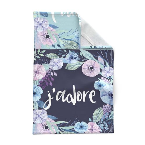 6 French Loveys - J'Adore J'e T'aime - Floral wreath - Blue - Light minty teal