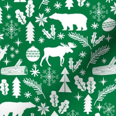 Woodland Christmas green holiday winter fabric bear reindeer holly christmas tree ornaments