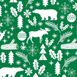 Woodland Christmas green holiday winter fabric bear reindeer holly christmas tree ornaments