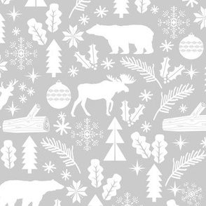 Woodland Christmas grey holiday winter fabric bear reindeer holly christmas tree ornaments