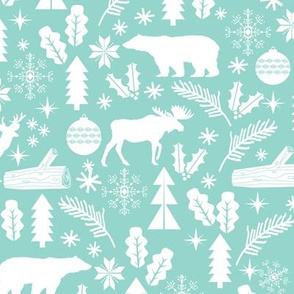 Woodland Christmas mint holiday winter fabric bear reindeer holly christmas tree ornaments