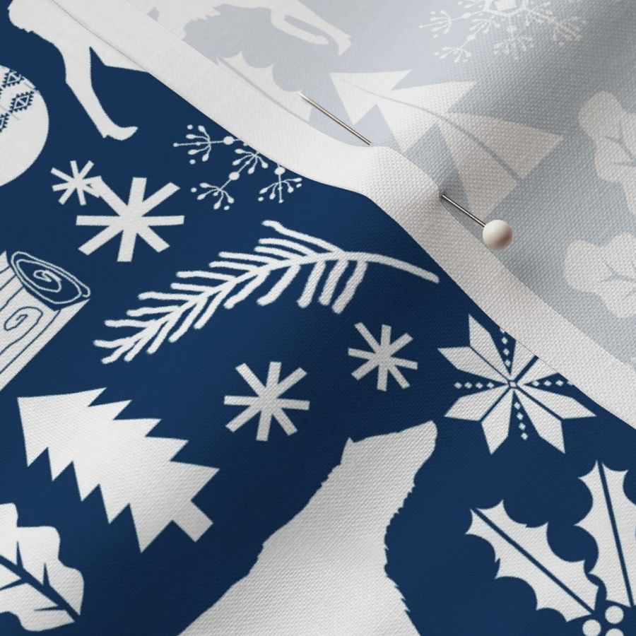 Woodland Christmas navy holiday winter Fabric | Spoonflower