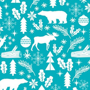 Woodland Christmas blue holiday winter fabric bear reindeer holly christmas tree ornaments