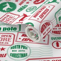 North Pole reindeer red and green wrapping paper bedding cute holiday christmas pattern fabric