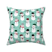 Snowman winter holiday mint christmas fabric snowflakes north pole 