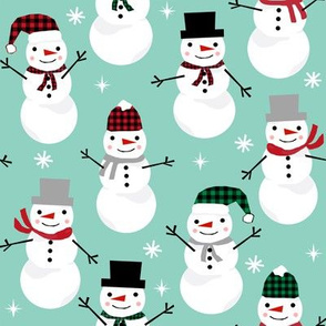 Snowman winter holiday mint christmas fabric snowflakes north pole 