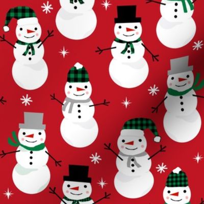 Snowman winter holiday red christmas fabric snowflakes north pole 