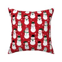 Snowman winter holiday red christmas fabric snowflakes north pole 