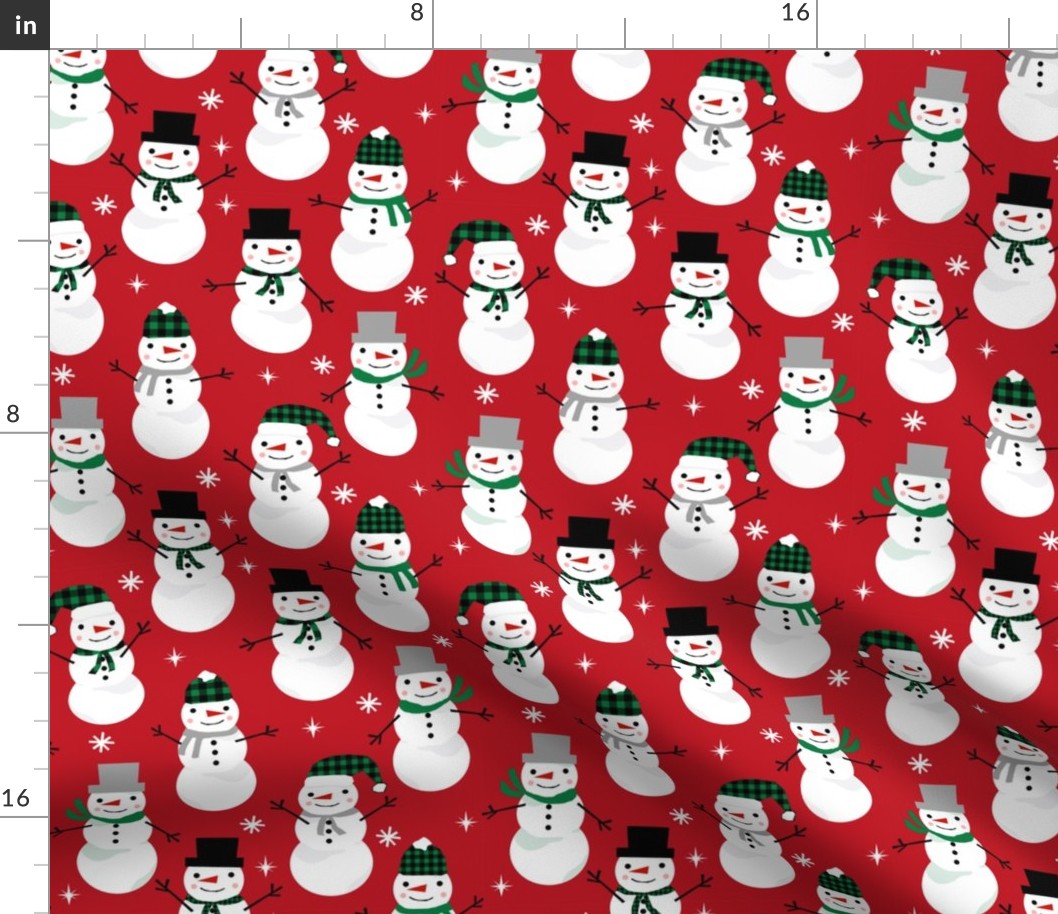 Snowman winter holiday red christmas fabric snowflakes north pole 